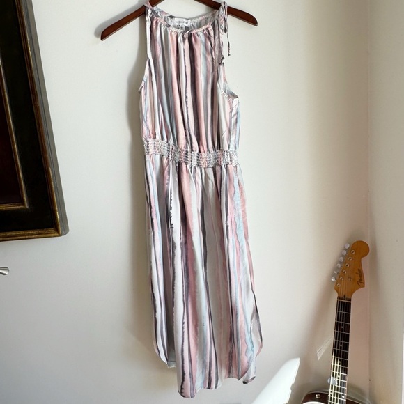 Bella Dahl Sleeveless Smocked Waist Midi Dress Coastal Stripe Print Size M - Picture 8 of 14